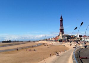 blackpool tower, pier and beach