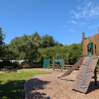 children's play area with slide