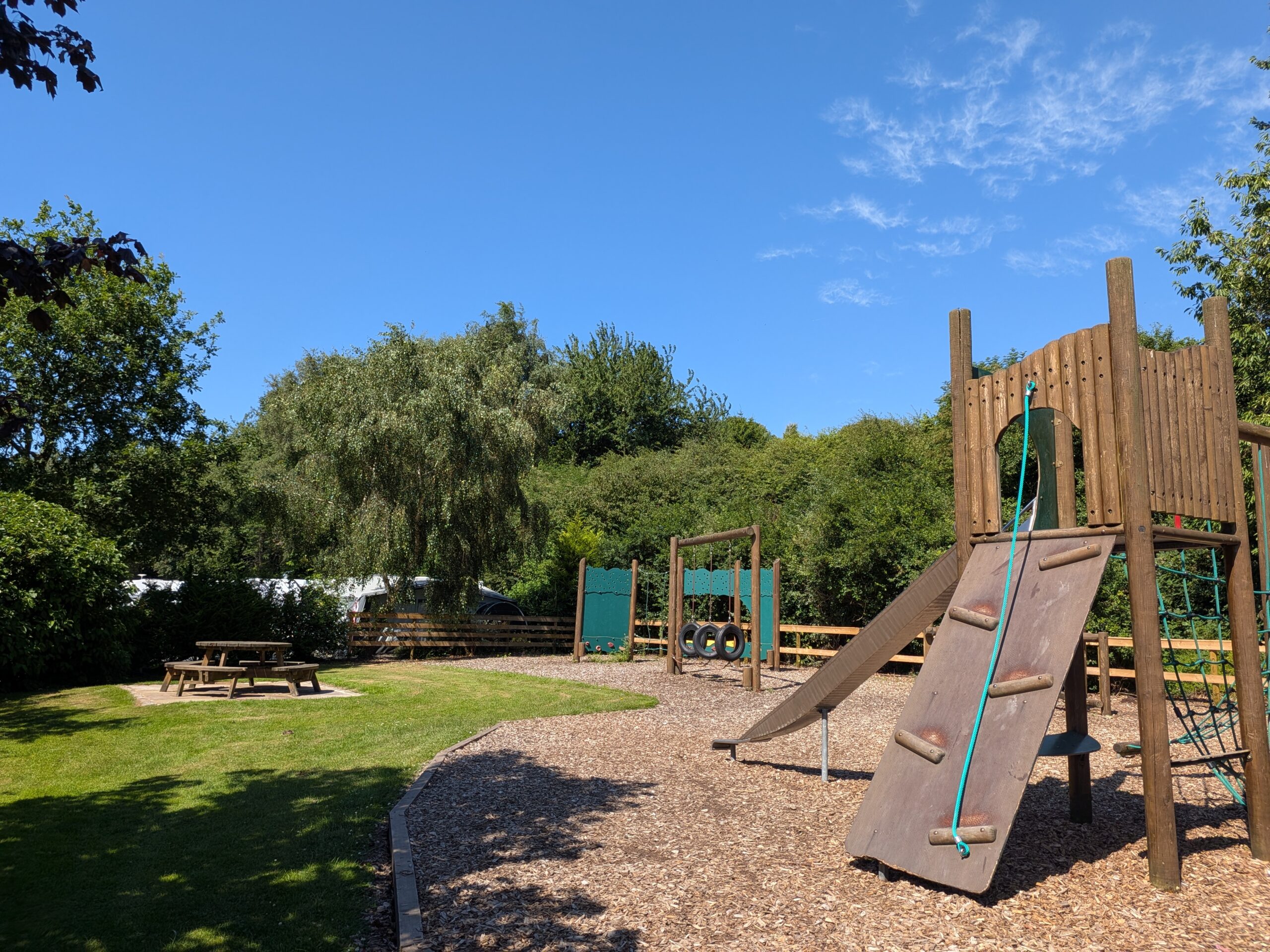 children's play area with slide